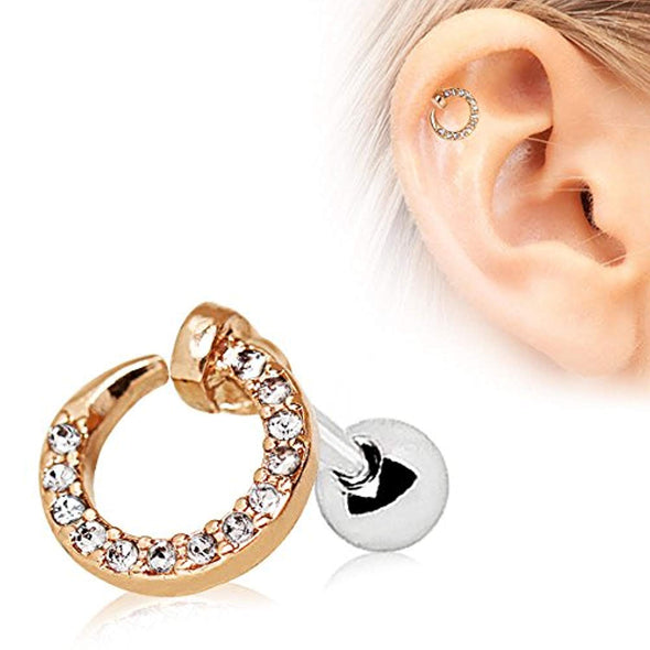 Rose Gold Plated Jeweled Circular Ring WildKlass Cartilage Earring-WildKlass Jewelry