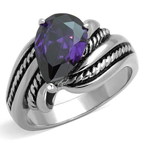 WildKlass Stainless Steel Ring High Polished (no Plating) Women AAA Grade CZ Amethyst-WildKlass Jewelry