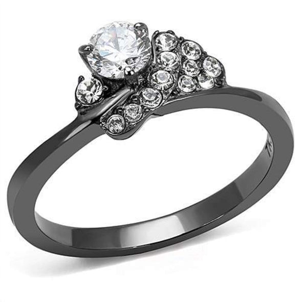 WildKlass Stainless Steel Ring IP Light Black (IP Gun) Women AAA Grade CZ Clear-WildKlass Jewelry