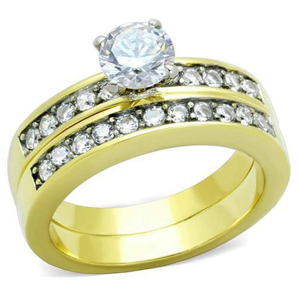 WildKlass Stainless Steel Ring Two-Tone IP Gold Women AAA Grade CZ Clear-WildKlass Jewelry