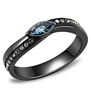 WildKlass Stainless Steel Ring IP Light Black (IP Gun) Women AAA Grade CZ Sea Blue-WildKlass Jewelry