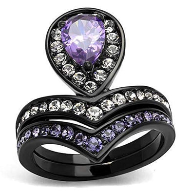 WildKlass Stainless Steel Ring IP Black Women AAA Grade CZ Amethyst-WildKlass Jewelry