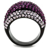 WildKlass Stainless Steel Ring IP Black Women Top Grade Crystal Multi Color-WildKlass Jewelry