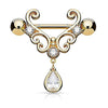 CZ Set Heart Filigree with Tear Drop CZ Dangle WildKlass Nipple Rings-WildKlass Jewelry
