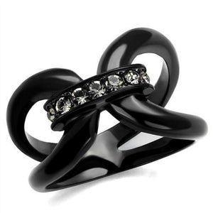 WildKlass Stainless Steel Ring IP Black Women Top Grade Crystal Black Diamond-WildKlass Jewelry