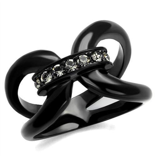 WildKlass Stainless Steel Ring IP Black Women Top Grade Crystal Black Diamond-WildKlass Jewelry