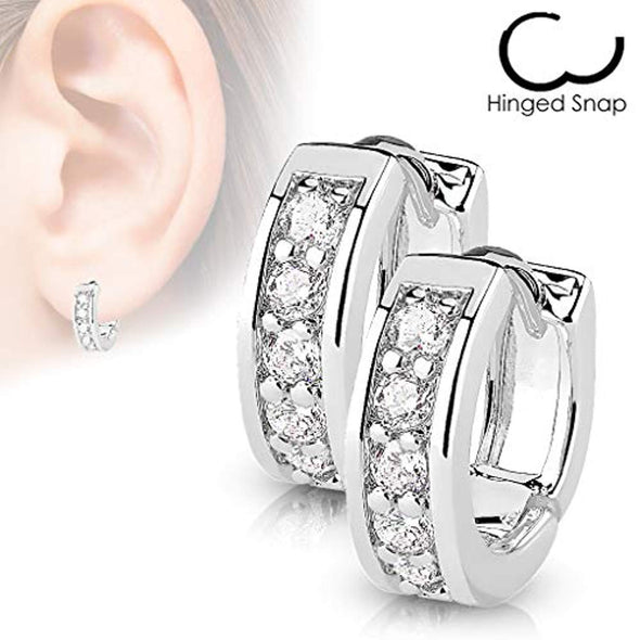 Pair of Channel Set CZ Half Circle WildKlass Hoop Earrings 316L Surgical Steel Post-WildKlass Jewelry