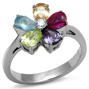WildKlass Stainless Steel Ring High Polished Women AAA Grade CZ Multi Color-WildKlass Jewelry