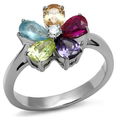 WildKlass Stainless Steel Ring High Polished Women AAA Grade CZ Multi Color-WildKlass Jewelry
