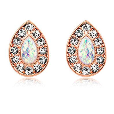 Rose Gold Opal Avice WildKlass Ear Stud Earrings-WildKlass Jewelry