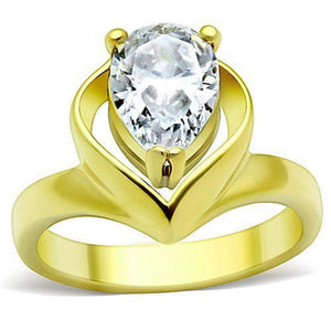 WildKlass Stainless Steel Solitaire Ring IP Gold Women AAA Grade CZ Clear-WildKlass Jewelry