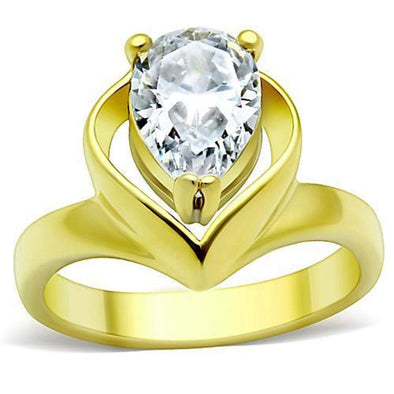 WildKlass Stainless Steel Solitaire Ring IP Gold Women AAA Grade CZ Clear-WildKlass Jewelry