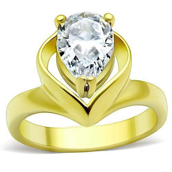 WildKlass Stainless Steel Solitaire Ring IP Gold Women AAA Grade CZ Clear-WildKlass Jewelry