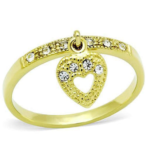 WildKlass Stainless Steel Heart Ring IP Gold Women Top Grade Crystal Clear-WildKlass Jewelry