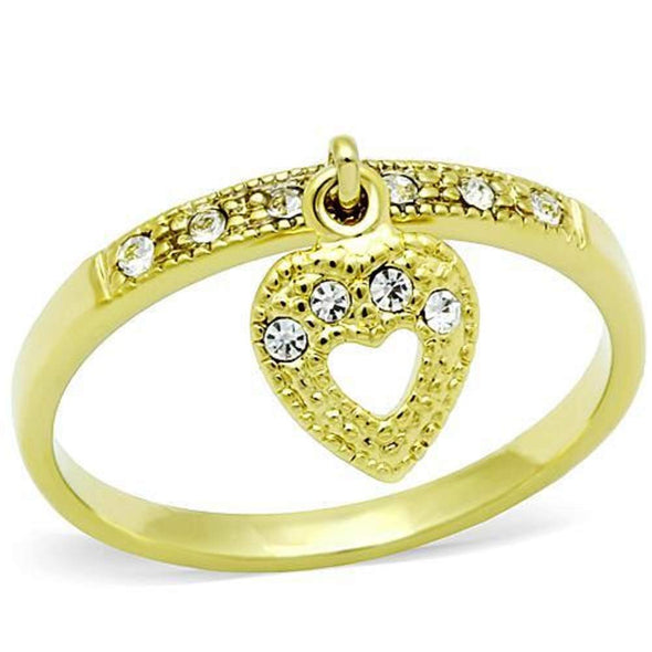 WildKlass Stainless Steel Heart Ring IP Gold Women Top Grade Crystal Clear-WildKlass Jewelry