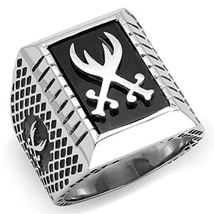 WildKlass Stainless Steel Ring High Polished Men Semi-Precious Jet-WildKlass Jewelry