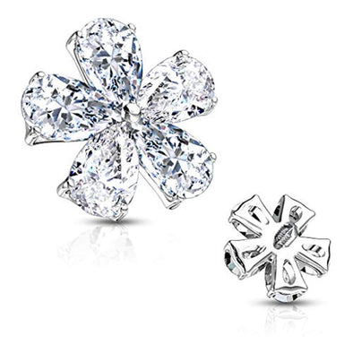 WildKlass Five Pear CZ Flower Internally Threaded Dermal Top-WildKlass Jewelry