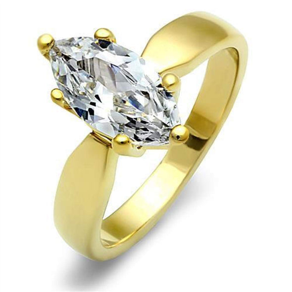 WildKlass Stainless Steel Solitaire Ring IP Gold Women AAA Grade CZ Clear-WildKlass Jewelry