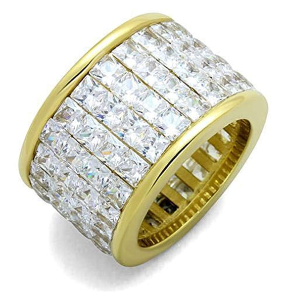 WildKlass Stainless Steel Ring IP Gold Women AAA Grade CZ Clear-WildKlass Jewelry