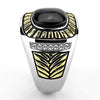 WildKlass Stainless Steel Ring Two-Tone IP Gold Men Synthetic Jet-WildKlass Jewelry
