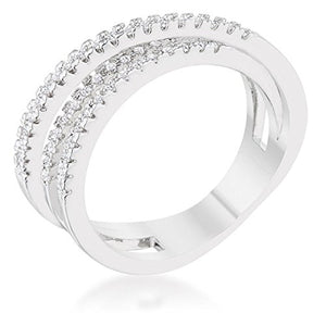 WildKlass 0.25ct CZ Rhodium Plated Twisted Trio Band Ring-WildKlass Jewelry