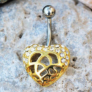 Gold Plated 3D Lovely Heart WildKlass Navel Ring-WildKlass Jewelry