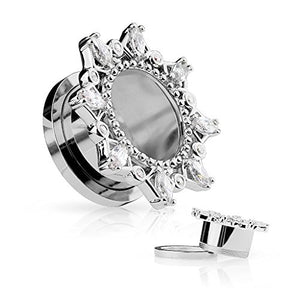 Marquise and Round CZ Set Vintage Filigree Rim 316L Surgical Steel Screw Fit Flesh WildKlass Tunnels-WildKlass Jewelry