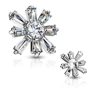WildKlass Round CZ Centered Princess Cut CZ Square Internally Threaded Dermal Anchor Tops-WildKlass Jewelry