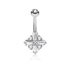 Princess Cut CZ Cross with Round CZ Filled Diamond Shield 316L Surgical Steel WildKlass Belly Rings-WildKlass Jewelry