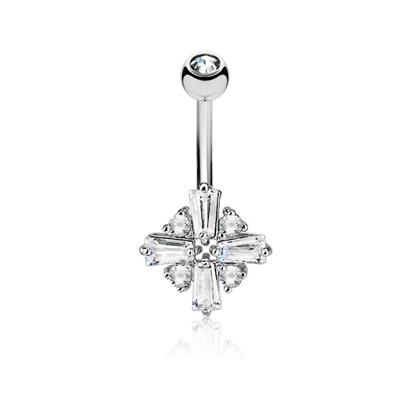 Princess Cut CZ Cross with Round CZ Filled Diamond Shield 316L Surgical Steel WildKlass Belly Rings-WildKlass Jewelry