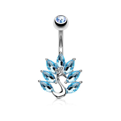 Marquise CZ Peacock 316L Surgical Steel WildKlass Belly Button Navel Rings-WildKlass Jewelry