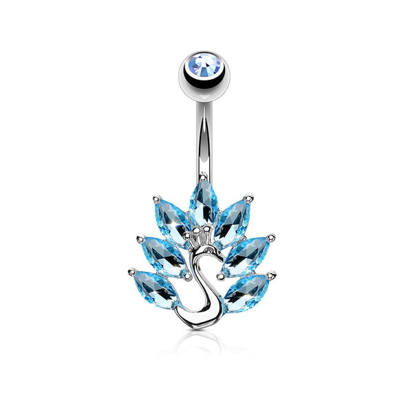 Marquise CZ Peacock 316L Surgical Steel WildKlass Belly Button Navel Rings-WildKlass Jewelry