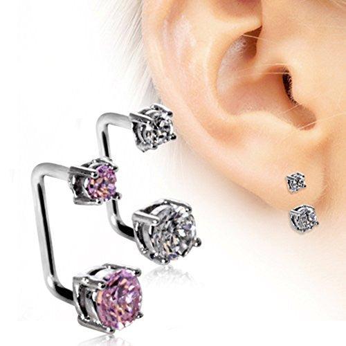 316L Surgical Steel Loop Cartilage Earring with Round CZ-WildKlass Jewelry