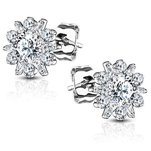 Pair of .925 Sterling Silver WildKlass Stud Earrings/Double Tiered CZ Set Dahlia Flower-WildKlass Jewelry