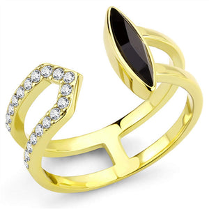 WildKlass Stainless Steel Ring IP Gold Women Top Grade Crystal Jet-WildKlass Jewelry