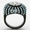WildKlass Stainless Steel Flower Ring Two-Tone IP Black Women Top Grade Crystal Sea Blue-WildKlass Jewelry