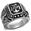 WildKlass Navy Stainless Steel Ring High Polished Men Epoxy Jet-WildKlass Jewelry