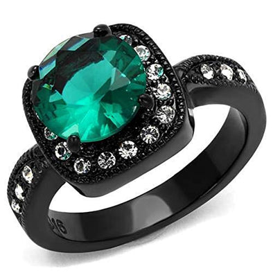 WildKlass Stainless Steel Ring IP Black Women Synthetic Blue Zircon-WildKlass Jewelry