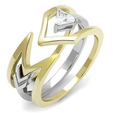 WildKlass Stainless Steel Ring Two-Tone IP Gold Women AAA Grade CZ Clear-WildKlass Jewelry