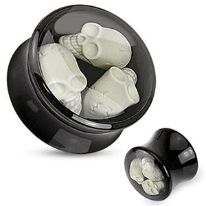 Triple Skull Enclosure Inlay Black Acrylic WildKlass Saddle Plug-WildKlass Jewelry