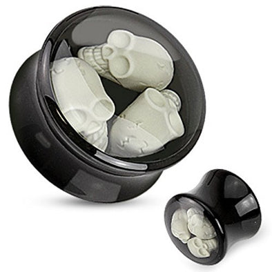 Triple Skull Enclosure Inlay Black Acrylic WildKlass Saddle Plug-WildKlass Jewelry