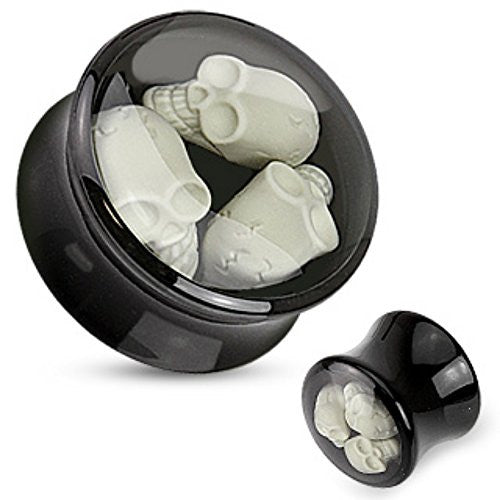 Triple Skull Enclosure Inlay Black Acrylic WildKlass Saddle Plug-WildKlass Jewelry