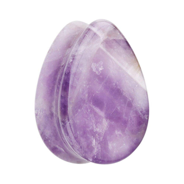 Teardop Amethyst Natural Stone Double Flared Ear Gauge WildKlass Plug-WildKlass Jewelry