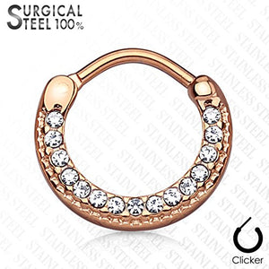 Round Top 316L Surgical Steel WildKlass Septum Clickers with Lined Crystals-WildKlass Jewelry
