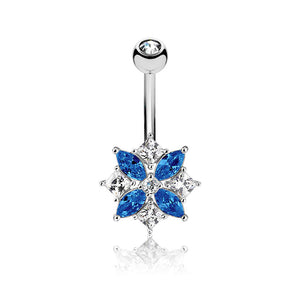 Marquise and Square CZ Cluster Flower 316L Surgical Steel WildKlass Belly Button Navel Rings-WildKlass Jewelry