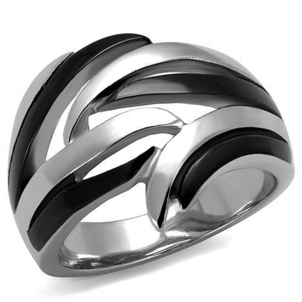 WildKlass Stainless Steel Ring Two-Tone IP Black Women-WildKlass Jewelry