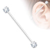 Round CZ Prong Set Ends 316L Surgical Steel WildKlass Industrial Barbells-WildKlass Jewelry