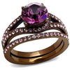 WildKlass Stainless Steel Ring IP Coffee Light Women Top Grade Crystal Amethyst-WildKlass Jewelry