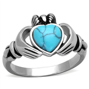 WildKlass Stainless Steel Heart Ring High Polished (no Plating) Women Synthetic Sea Blue-WildKlass Jewelry