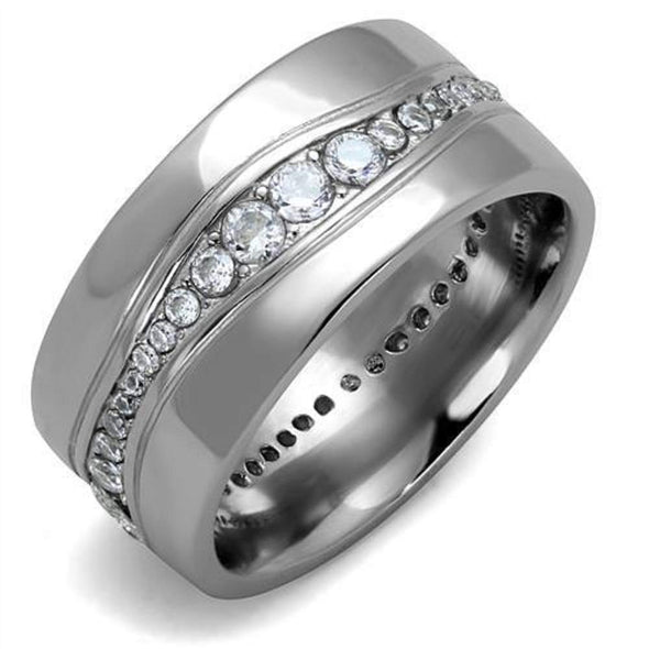 WildKlass Stainless Steel Ring High Polished Men AAA Grade CZ Clear-WildKlass Jewelry